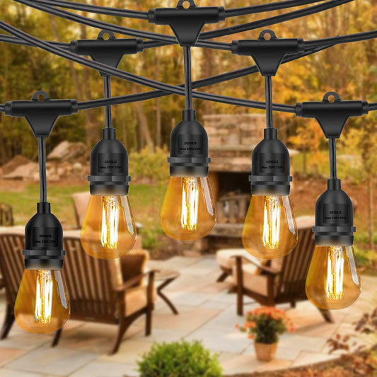 48FT Outdoor String Lights with 15 LED Bulbs Weatherproof for Patio Garden Wedding Backyard Party Cafe Lights