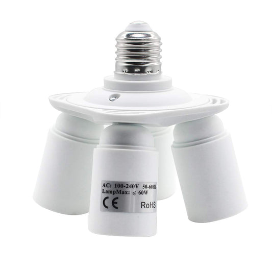 4 in 1 E26/E27 Light Socket Splitter for Photo Studio Lighting, Work Shop, Garage Lighting