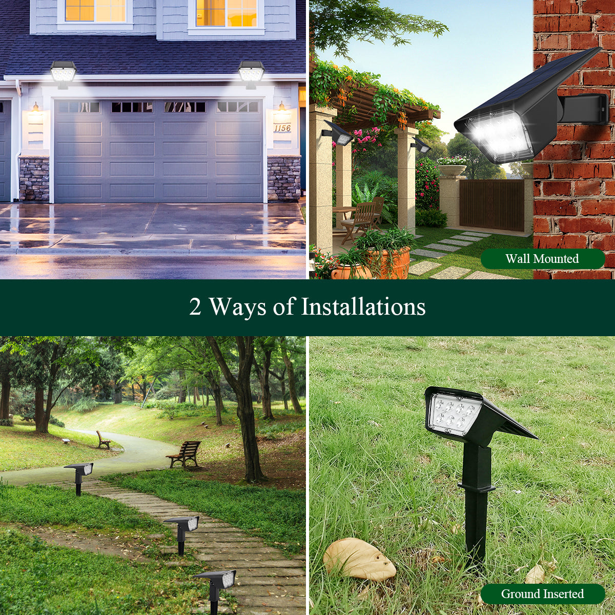 (Set of 2)Solar Powered Outdoor Pathway Lights SpotLights for Landscape Garden Wall Yard Driveway Garage