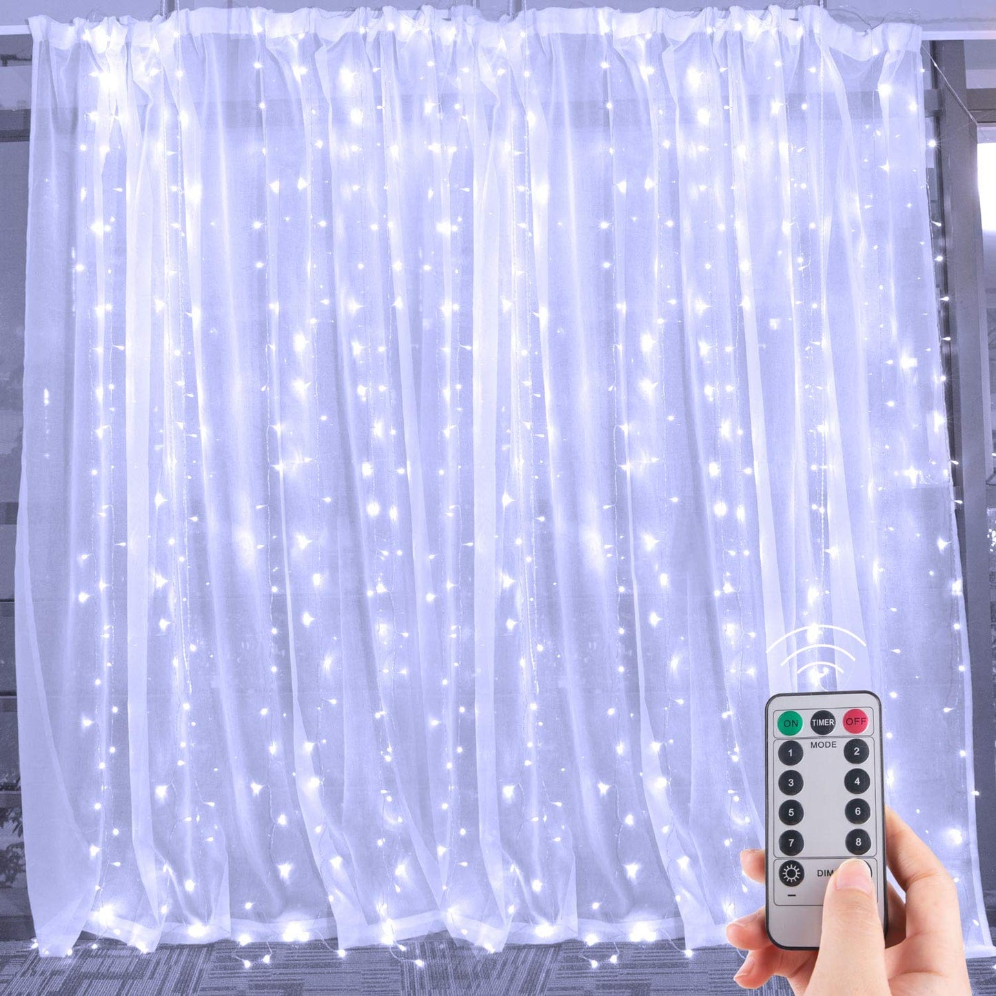 9.8ft x 9.8ft LED Fairy Light Curtain String Light with Remote for Bedroom Curtain Wall Wedding Window Patio Decoration