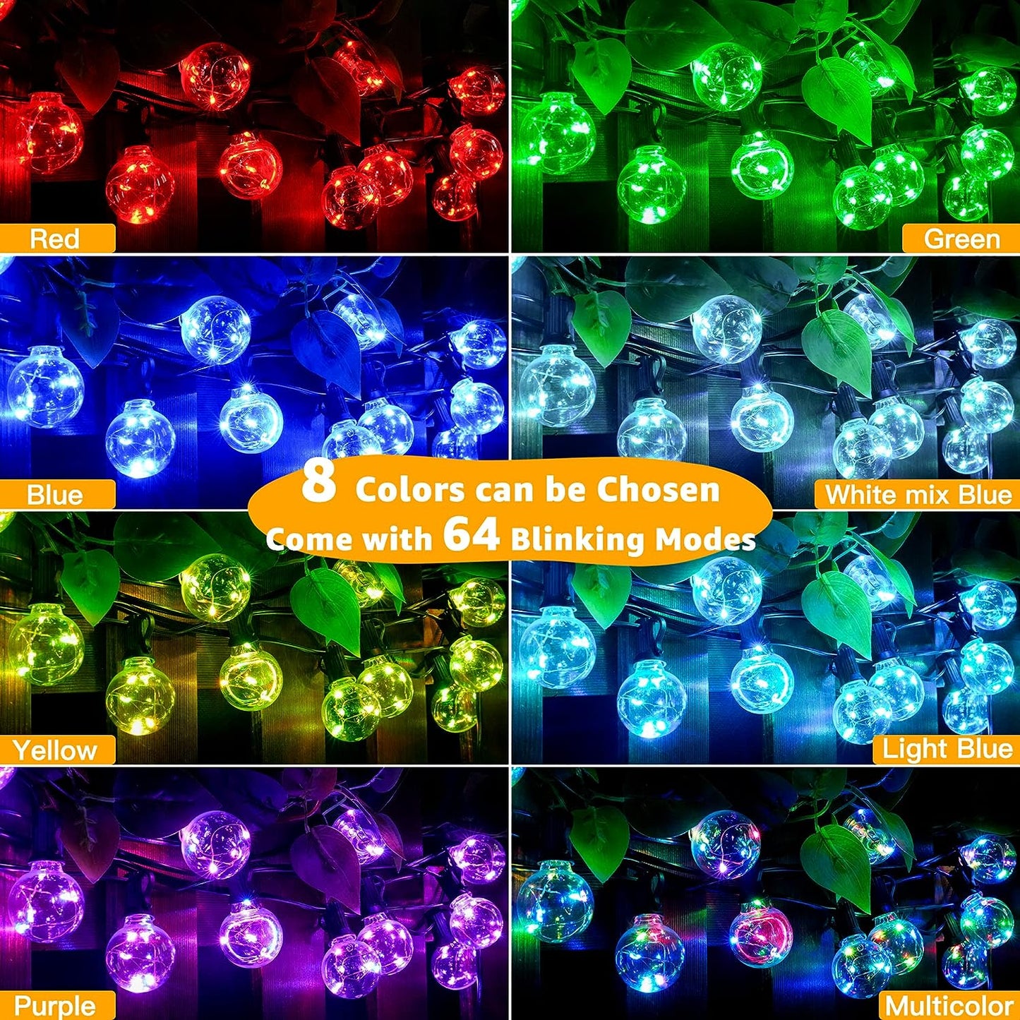 Outdoor String Light with RGBW Color Changing Globe LED Bulbs Shatterproof for Patio Garden Yard