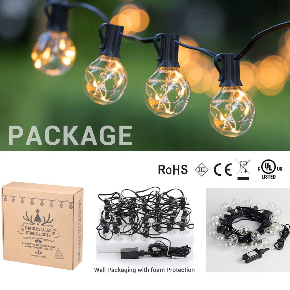 38FT Outdoor String Light with 30 LED Bulbs Waterproof Strand for Patio Porch Yard Pool Party Wedding Christmas Decor