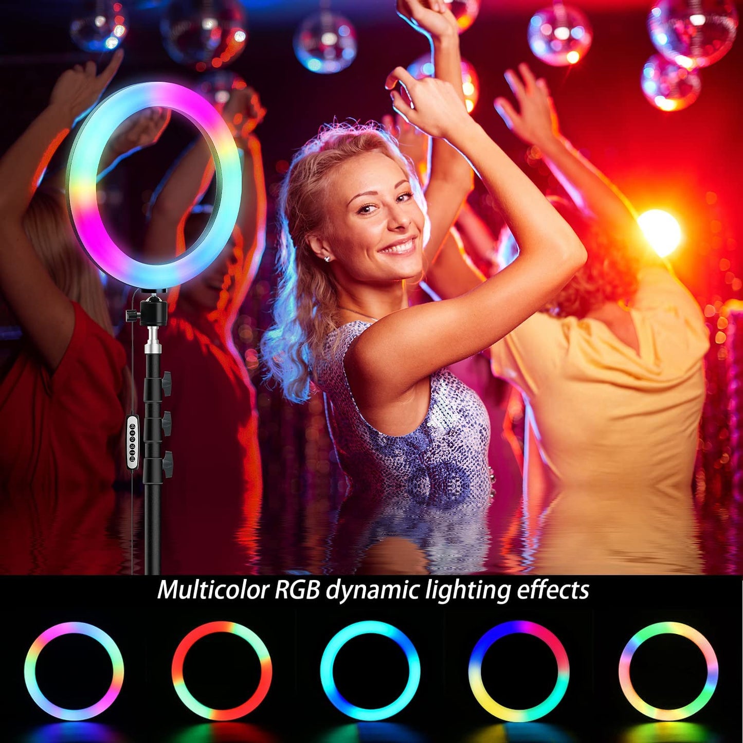 10" RGB Ring Light with 63" Tripod Stand, Dimmable USB LED Ring Light for Selfie, Makeup, Live Streaming, YouTube, TikTok, Photography
