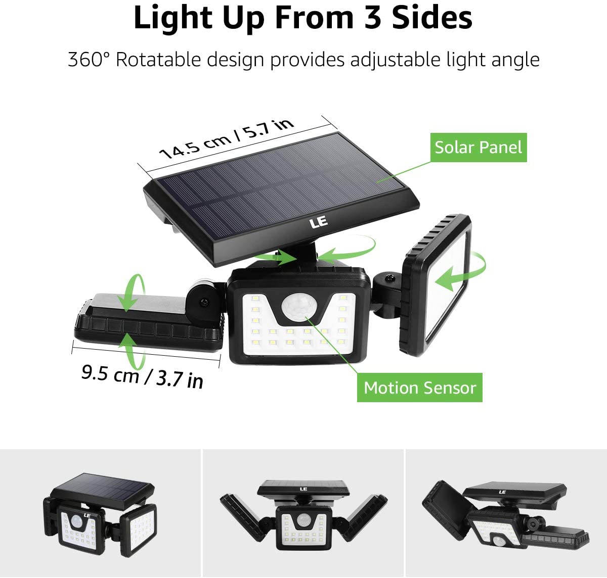 Outdoor Solar Light with Motion Sensor, LED Security Lights Floodlight, 3 Lighting Modes 800lm for wall garage yard garden