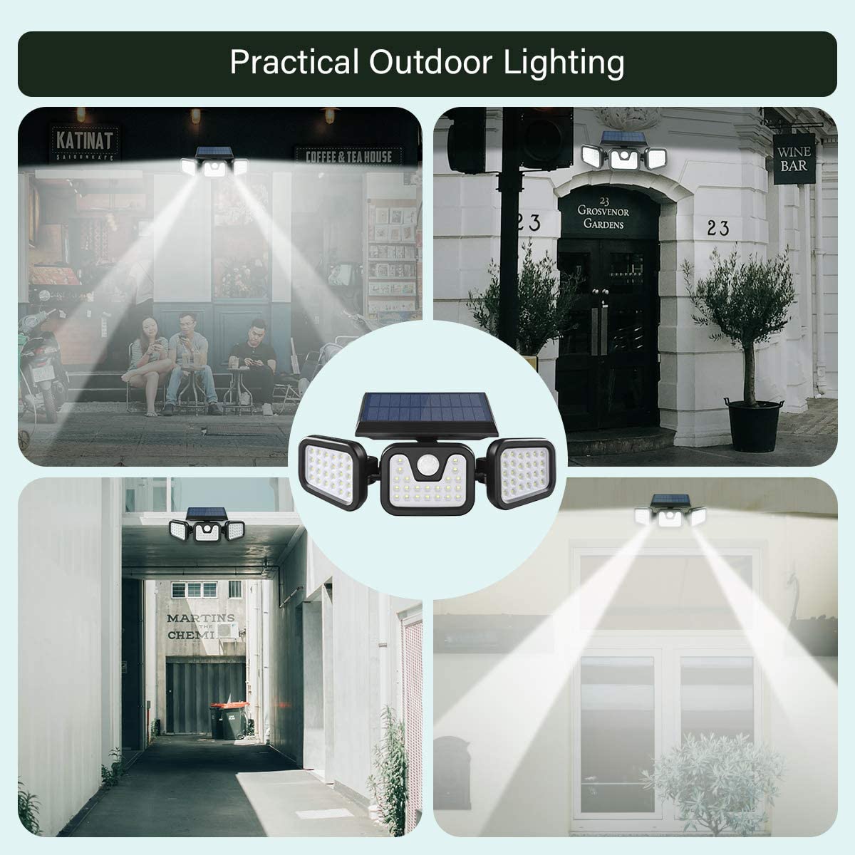Outdoor Solar Light with Motion Sensor, LED Security Lights Floodlight, 3 Lighting Modes 800lm for wall garage yard garden