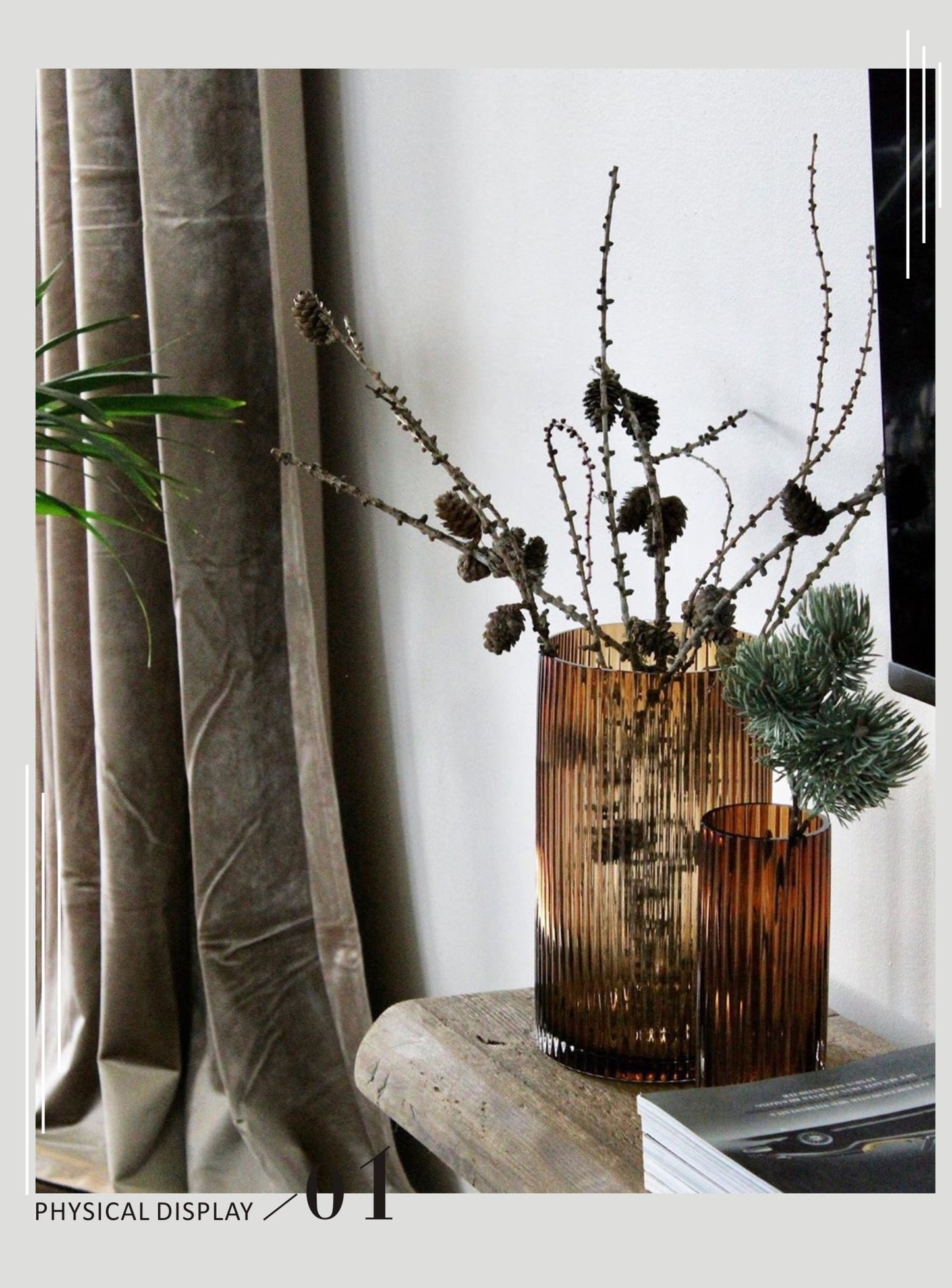 Glass Vase for Vertical Striped Flower Modern Desktop Decor Flower Arrangement Dried Flower Hydroponic Plant Home Office Wedding Decor