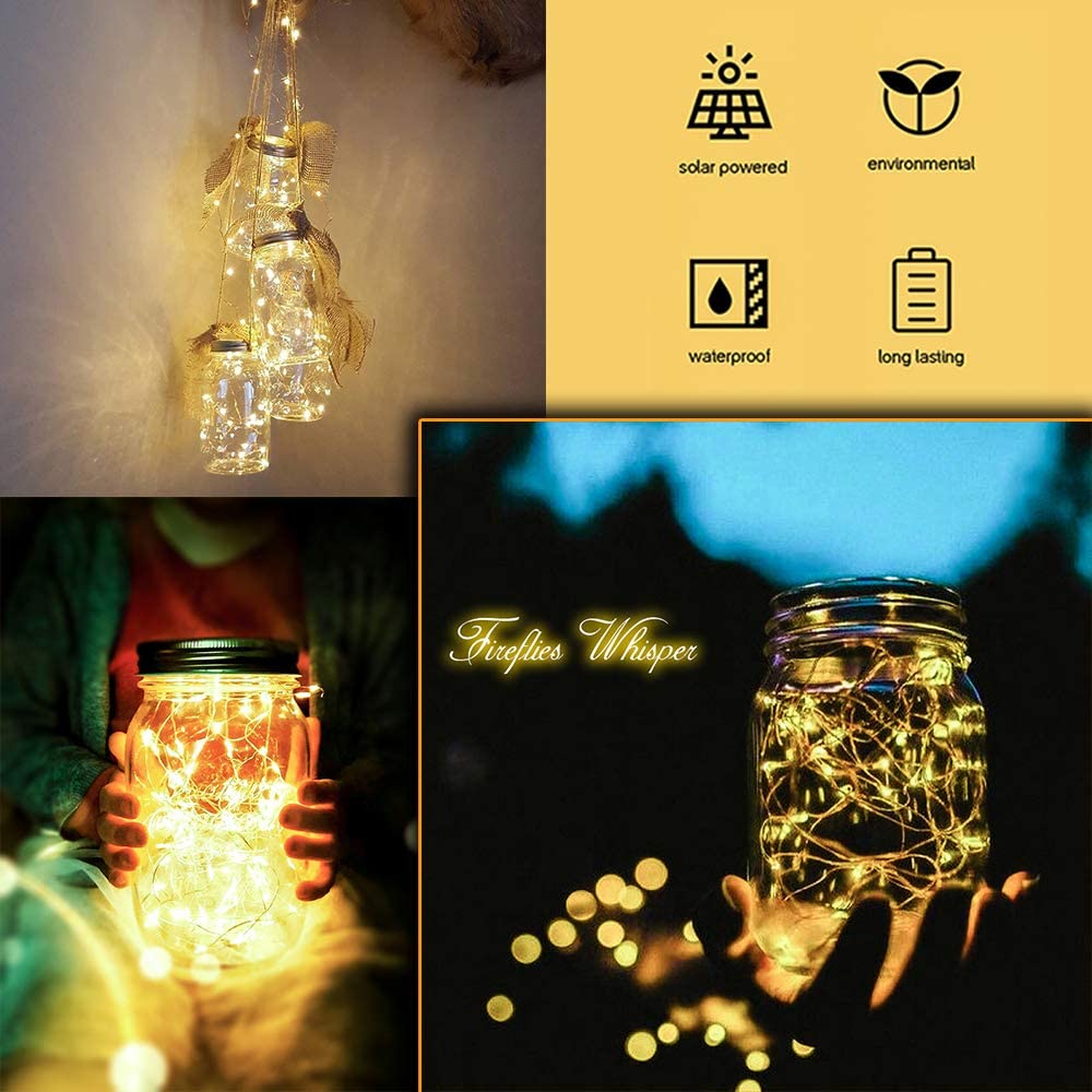 Outdoor Solar Lights with Mason Jar and LED String Lights Hanging Lanterns for Wall Patio Garden Yard Party Gift