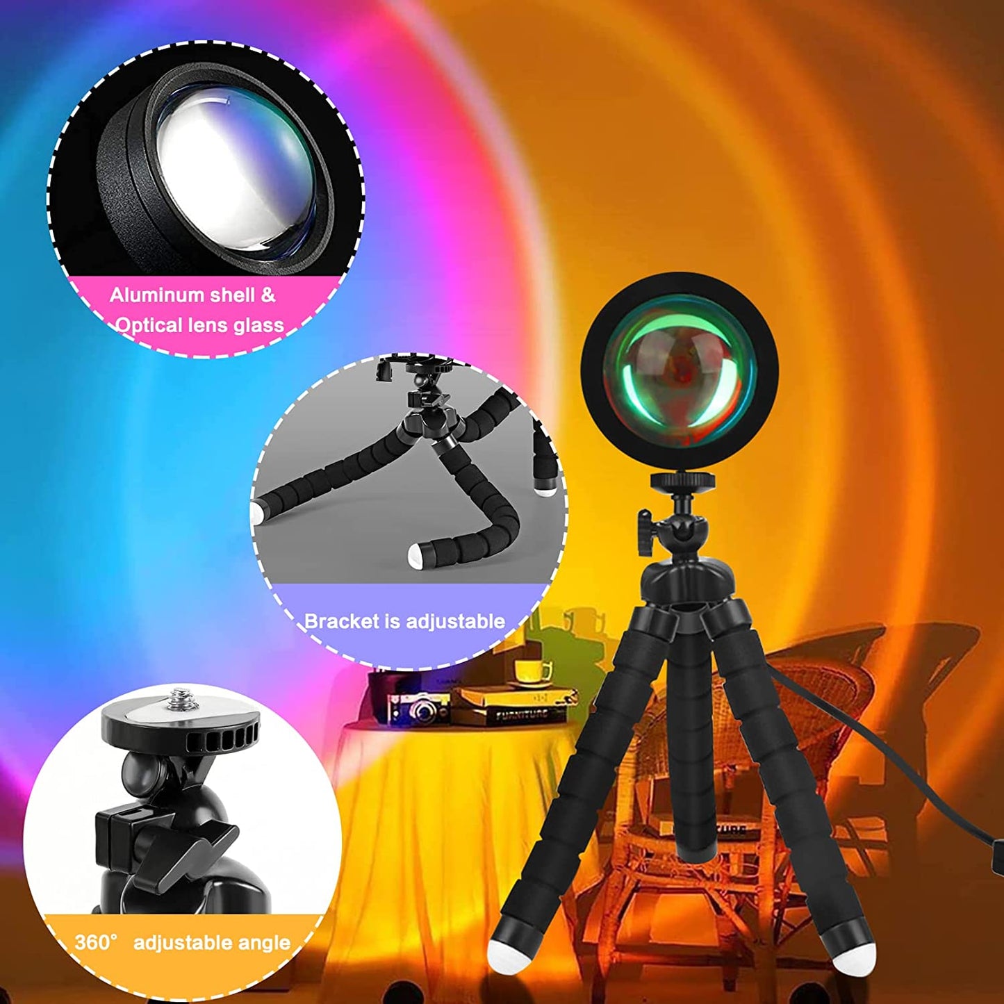Smart LED Sunset Projection Lamp, Multi-Color, 360 Degree Rotation, APP Control Night Light for Selfie Photography Party Home Bedroom