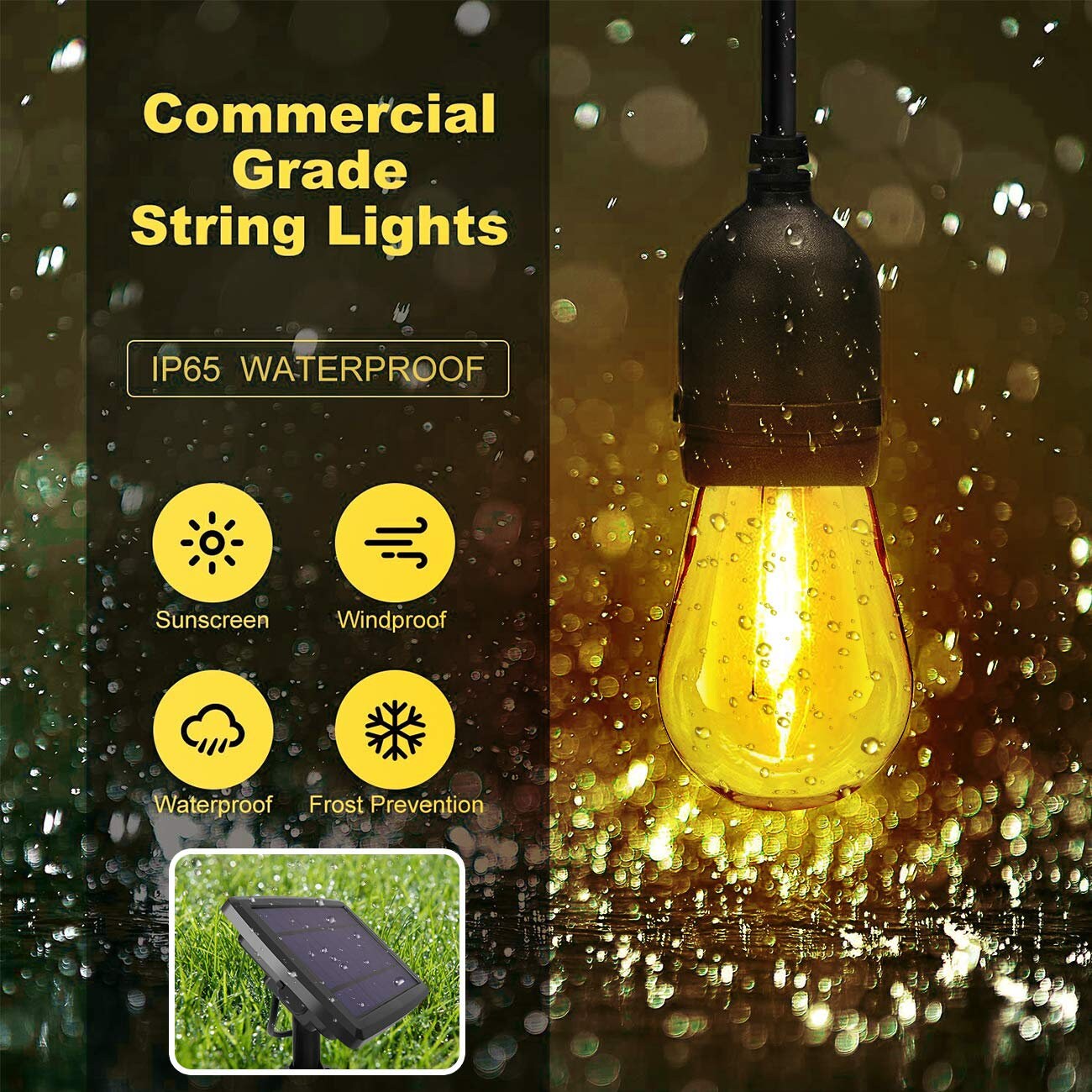 27FT 12 Lights Outdoor Solar LED String Light Weatherproof for Patio Cafe Garden Party Wedding Backyard