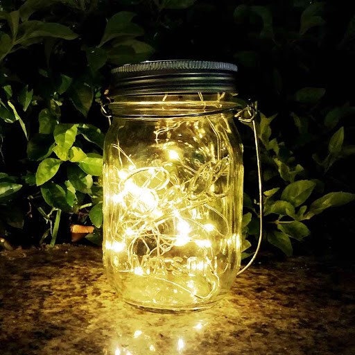 1pcs Outdoor Solar LED Hanging Lanterns with Mason Jar Lid Fairy String Lights for Christmas, Patio, Garden, Party