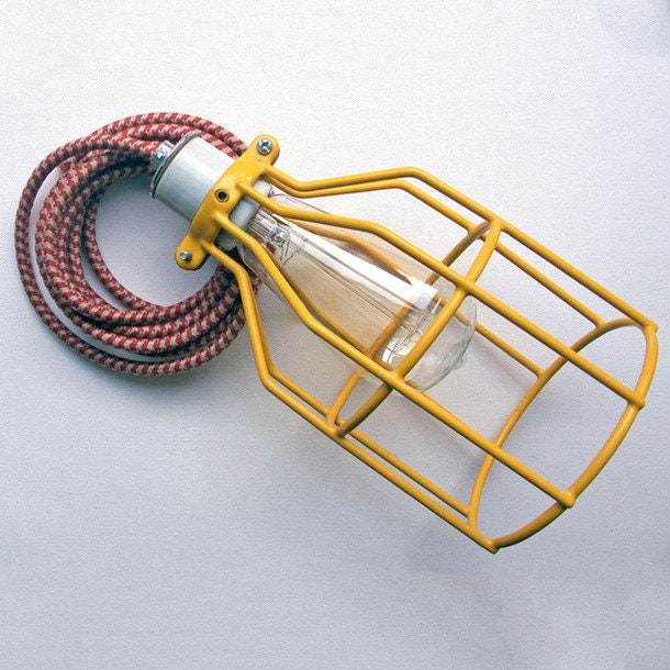 Adjustable Industrial Vintage Style Metal Lamp Guard Shade Cage Yellow