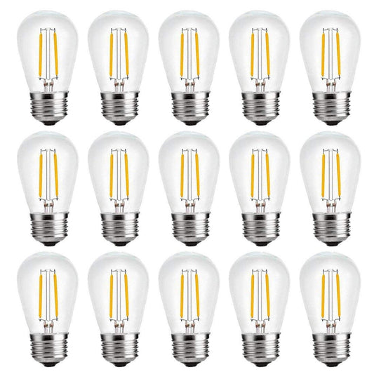 2W S14 LED Filament Bulbs with E26/E27 Base Dimmable Shatterproof for String Lights Replacement Bulbs