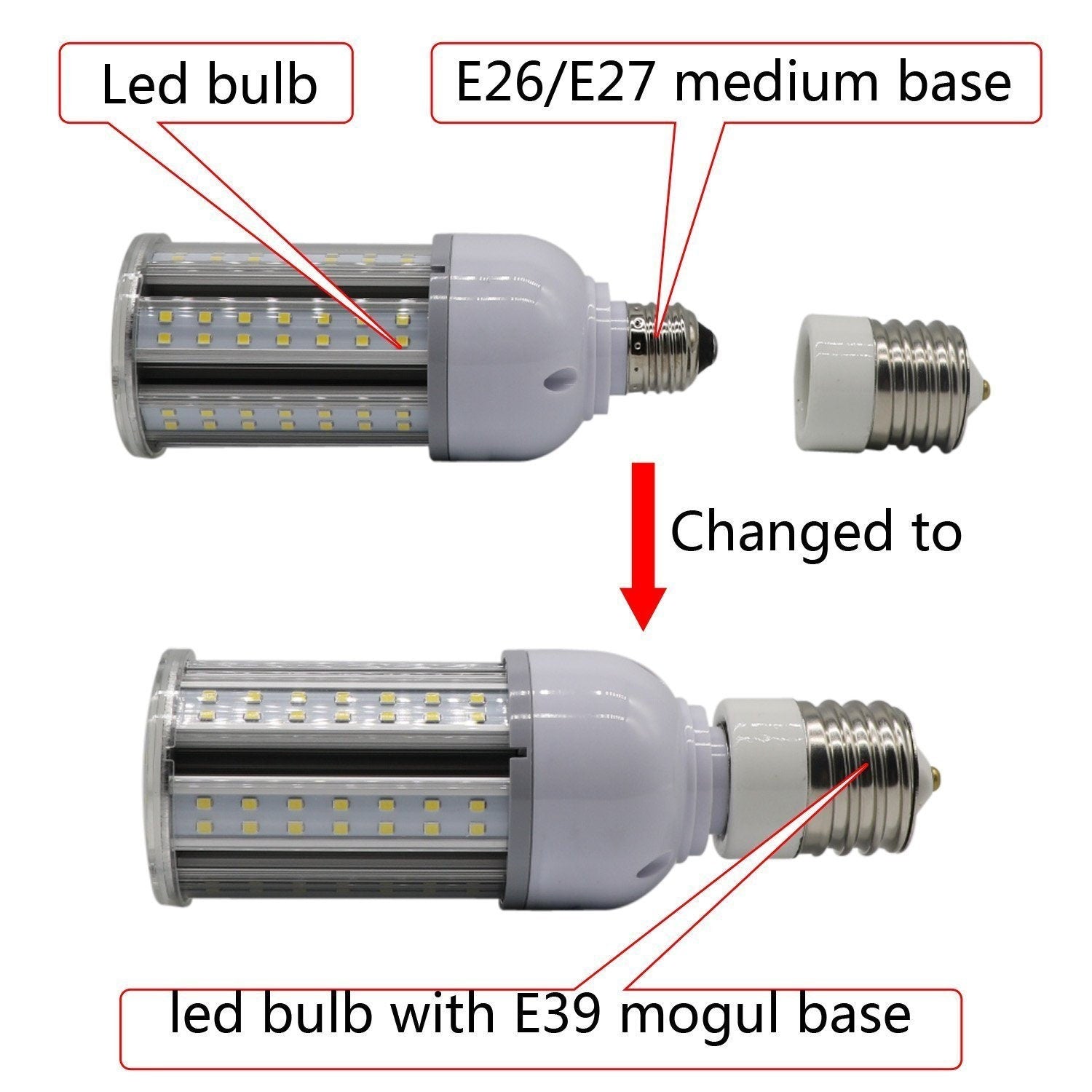 UL-listed Mogul (E39) to Medium (E26/E27) Light Bulb Lamp Socket