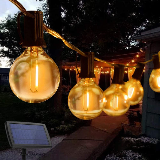 27FT Solar Powered String Lights with 25 Globe Bulbs Weatherproof for Patio, Lawn, Backyard, Pergola, Porch, Party, Wedding